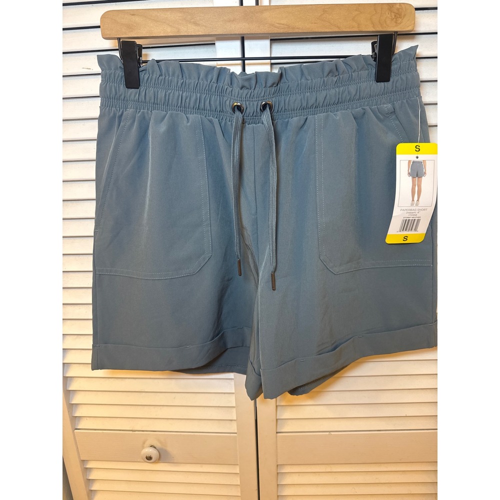 Danskin Womens Paperbag Shorts Stormy Weather Blue Gray 4 Inch Inseam Small NWT